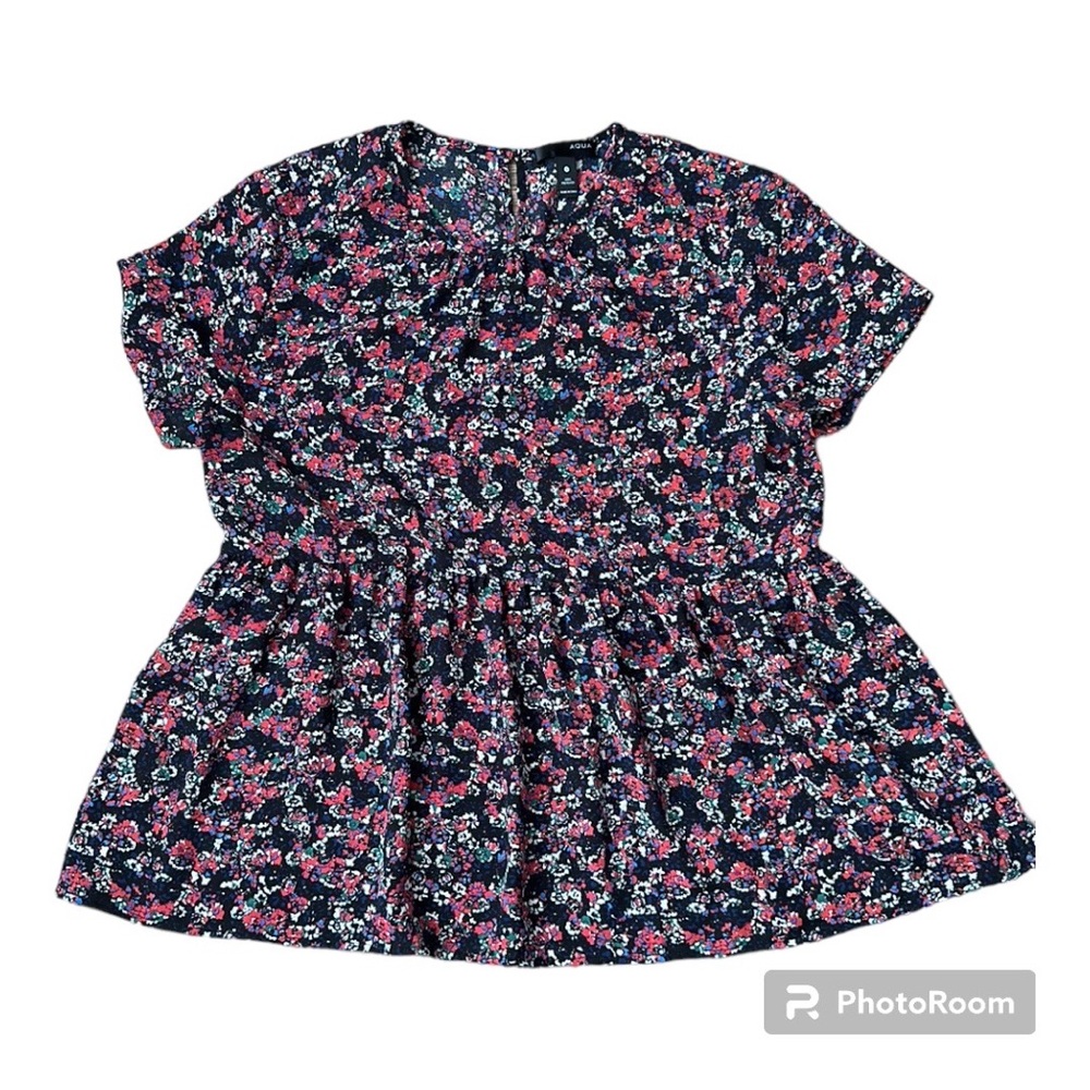 Aqua Multicolor Floral Peplum Top
